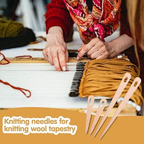 HEEPDD 5Pcs Hand Stick Wooden Knitting Eye Needle Tapestry Weaving Tools