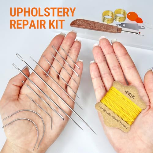 Upholstery Repair Kit: Waxed Sewing Thread (Yellow Color) & Heavy Duty Needles (11 PCS) for Leather, Canvas & Quilting Thread - color: Yellow