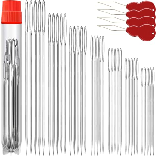 70 Pack Premium Large Eye Needles for Hand Sewing with 4 Needle Threaders, Assorted Sizes, Embroidery Needles for Hand Sewing, Sewing Needles Large Eye, Big Eye Needle - color: 70 pack