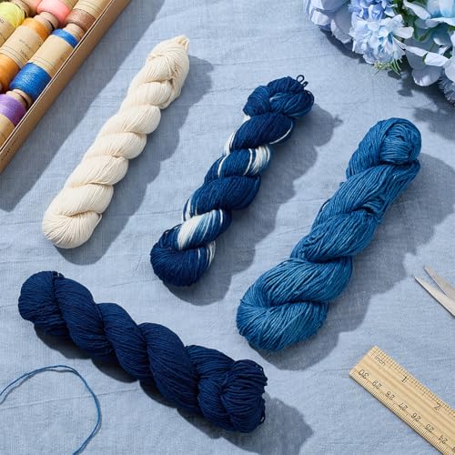 FREEBLOSS 4 Pcs Sashiko Thread 100M x 4 Colors Cotton Embroidery Floss 3 Stranded Blue Embroidery Threads Japanese Quilting & Sewing Thread for Sashiko Kit Supplies - color: Navy Blue