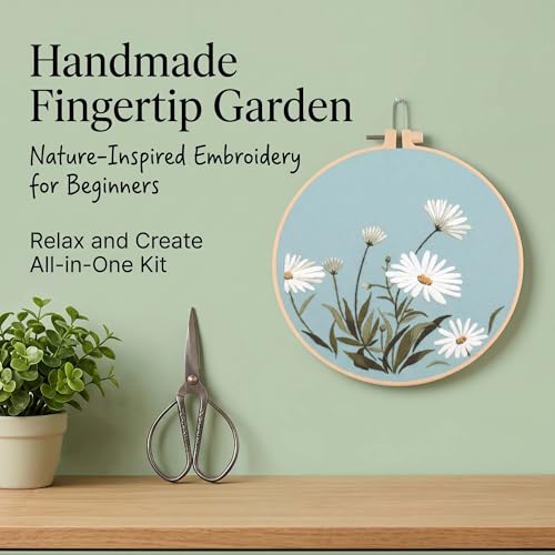 Harimau Adult Beginner Embroidery Starter Kit, Complete Set with 4 Patterns, 2 Hoops, Needles, Scissors, Instruction Guide & Stitching Video Tutorials - color: Floral8 pattern