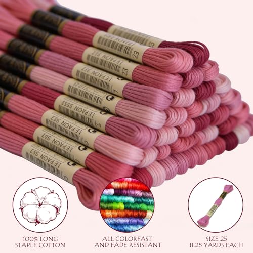 Premium Rainbow Color Embroidery Floss - Cross Stitch Threads - Friendship Bracelets Floss - Crafts Floss - 14 Skeins Per Pack Embroidery Floss, Medium Rose Gradient - color: Rose Gradient