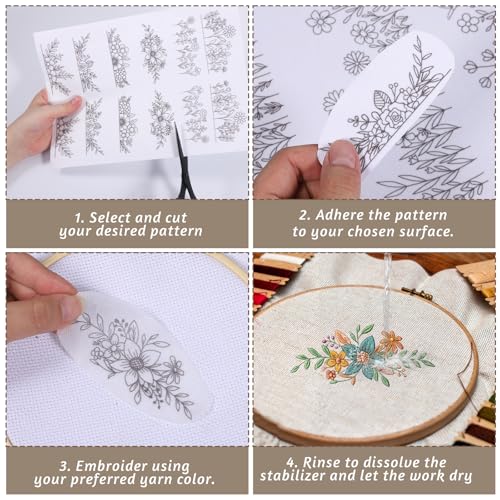 4 Sheets Water Soluble Stabilizer Embroidery Patterns, C - style: C