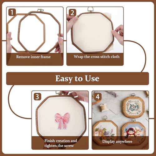 9 PCS Octagon Embroidery Hoop Bulk, 7/5.5/3.9inch Plastic Embroidery Hoop Imitated Wood Display Frame Hoops for Crafts for DIY Sewing Craft Hanging Decoration