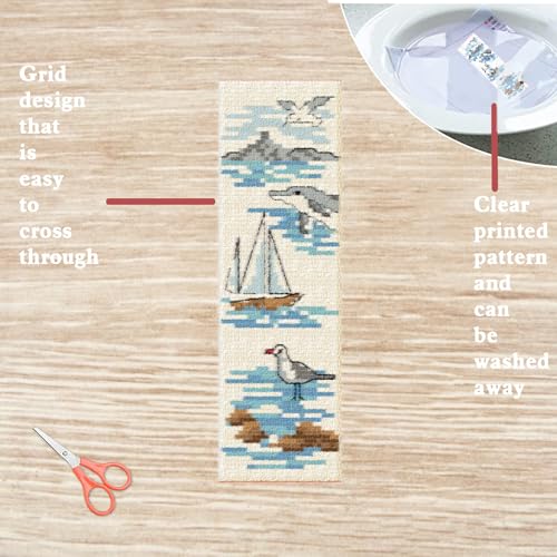 FREEBLOSS 6 Set Cross Stitch Bookmark Kit Stamped Cross Stitch Kit Ocean View Theme Embroidery Set with Instruction for Adults 8''*2.4'' - style: Gulf Coast