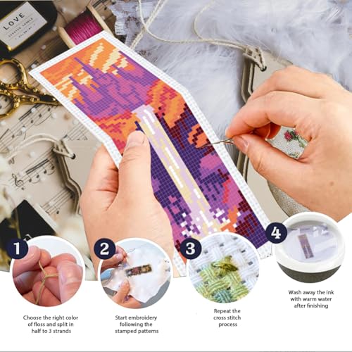 INFUNLY 6 Set Waterfall Cross Stitch Bookmark Kit Landscape DIY Embroidery Bookmarks for Readers 22x8cm/8.67x3.14 Handmade Cross Stitch Bookmarks with Thread Kit Gifts for Book Lovers Adults - style: Waterfall Landscape