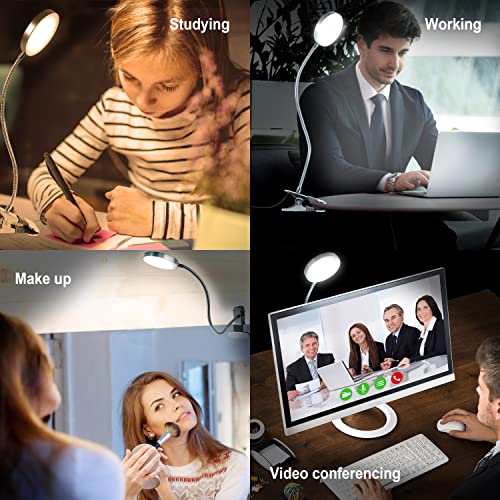 LiFMIRA Clip on Lamp Reading Light 5 Color Modes 10 Brightness 8W Silver - color: Silver