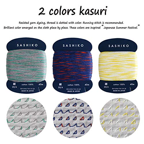 DARUMA Sashiko Thread 100% Cotton Card Type (43.7 yd) x 8 Colors with English Manual, Sewing & Embroidery Value Set with Gift Package (Thin, Kasuri) - color: Kasuri, size: Thin