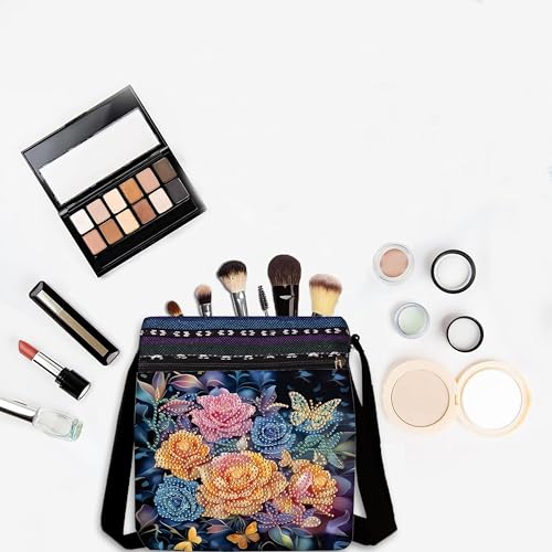 LSQFS DIY Diamond Painting Crossbody Bag, Diamond Art Kits for Adults, PU Leather Art Bag, Craft Kits for Adults Women, Portable Crossbody Purse as Gift for Diamond Art Projects - color: Butterfly flower 4