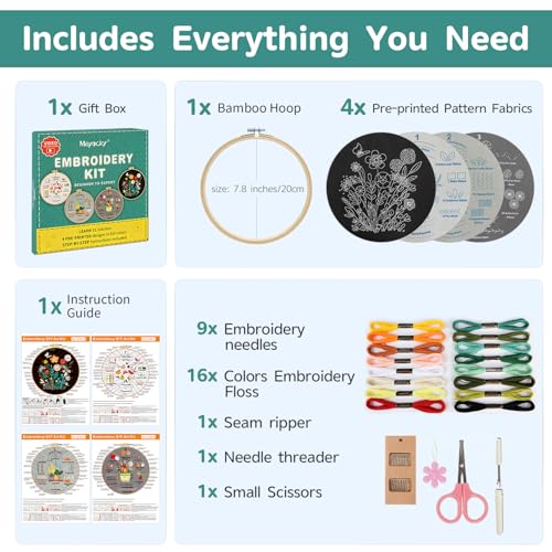 Meyocky Embroidery Kit for Beginners to Learn 31 Basic Stitches with Video - color: Multicolor