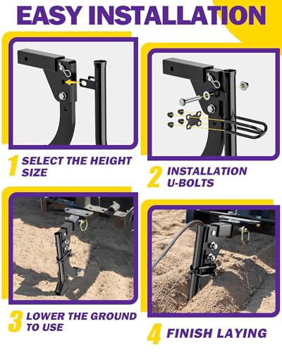 Pipe Layer Attachment Fits Hitch Mounted Ripper Trencher Accessories, Flexible Pipe Layer Fits Any 3-Point Ripper Hitch Lawn Subsoiler for ATV UTV Tractor, Light Duty Max Dia 1.18" with 2pcs U-Bolts