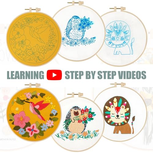 LX LERMX Embroidery Kits for Beginners, Adult Starter Cross Stitch Kit Needlepoint Complete DIY Kit with Unique Patterns, Hoop, Colorful Threads, Tools, Step by Step Instructions & Video Tutorial - color: Pattern 12 - 3PCS