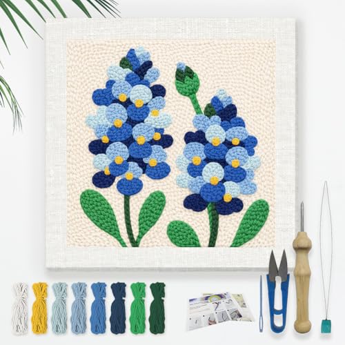 Doodlream Bluebonnet Flower DIY Punch Needle Embroidery Kit for Beginner - color: Blue Flower