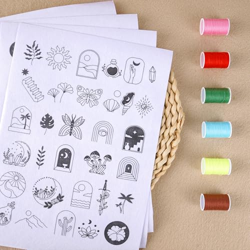 Stick and Stitch Embroidery Patterns Paper, 120 Pcs Floral Water Soluble Embroidery Patterns Wash Away, Pre-Printed Bohemia Mystery Pattern Transfers, Customized Gift for Hand Sewing Lover Beginners - size: Bohemian Mystical