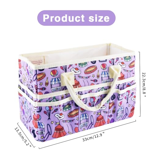 Craft Organizer Tote Bag with Multiple Pockets,Scrapbooking Art Storage - color: Purple Circus
