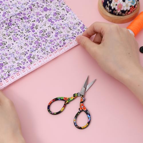 Xinjoduz 2 PCS Small Craft Scissors, 3.62" Sharp Embroidery and Crafting Scissors with Leather Cover, Stainless Steel Stork Shaped Crochet Sewing Scissor for Needlework and DIY Crafts, Black Flower