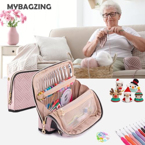 MYBAGZING Ergonomic Crochet Hook Set with Case 14 Sizes 2mm-10mmCrochet Kit - color: Pink, size: Case (14 Crochet Hooks)