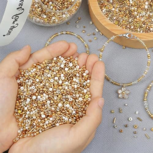 Gold Seed Beads for Jewelry Making Glass Bugle Beads for DIY Craft - color: Gold