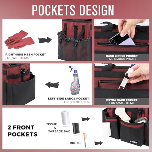 SCAVATA Compact Wearable Cleaning Caddy with Handle & Shoulder Straps - color: AncoraRed