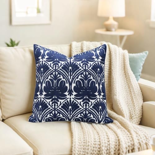 Slow Cow Embroidered Throw Pillow Cover 18 x 18 Inch Navy Blue - color: Navy Rose, size: 18" x 18" (Pack of 1)