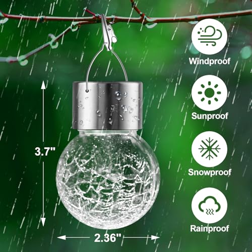 Solar Lights Outdoor Hanging Decorative Globe 8 Pack, Waterproof Solar Lantern with Handle and Clip, Solar Powered Glass Ball Lights for Garden Yard Fence Tree Umbrella Holiday Décor, Color Changing - color: Color Changing, size: 8