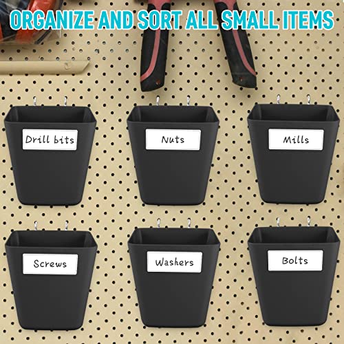 Large Pegboard Cups, 6Pack Peg Board Square Storage Bins With Hooks (Black) - color: Black