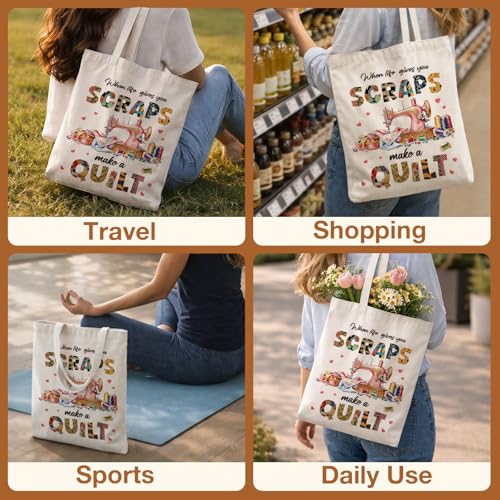 Cute Goose Crochet Canvas Tote Bag for Women - color: Quilting