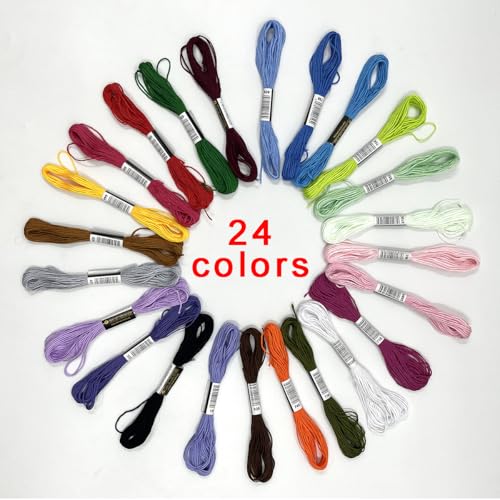 24 Colors Embroidery Thread Set with DMC Codes - 8m Each Skein, Premium Cotton Sewing Floss for Cross Stitch & Needlecraft - color: 24 Colors