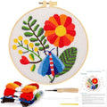 KESTAR Punch Needle Embroidery Starter Kits, Flower Dragonfly Punch Needle Kits for Adults Beginner, Needle Punch Kit Tool with Instruction Threader Fabric Yarns and Hoop - color: Red Flower