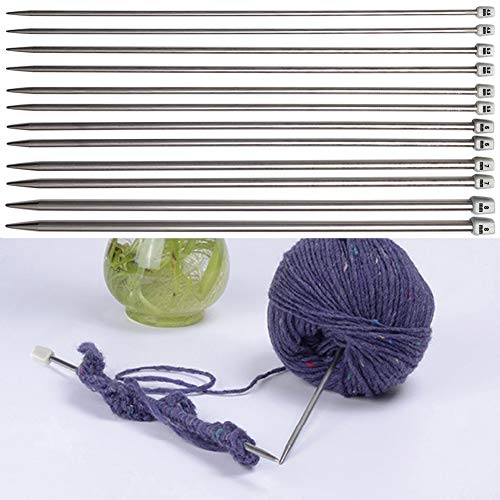 Knitting Needle Set, BCMRUN 22PCS 2mm(B)-8mm(L) Straight Single Pointed Stainless Steel Sweater Needles Set(11Pair-11 Size,9.8 inch) with Locking Stitch Makers Large-Eye Needles Measure Tape (25CM) - size: 25CM