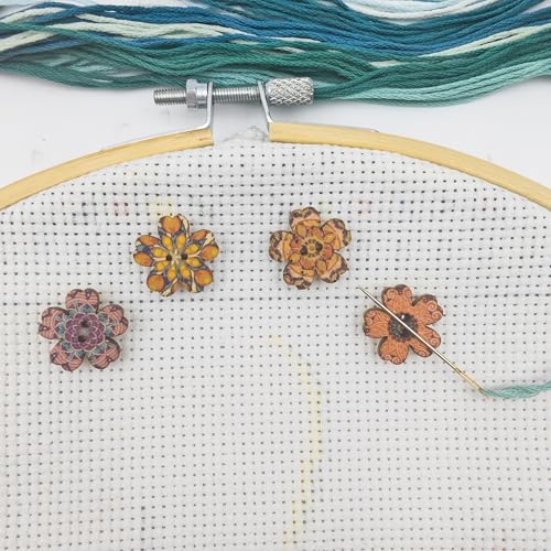 4 Pieces Wooden Mini Floret Needle Minder for Cross Stitch,Needle Minder Magnet-Embroidery Needlework Accessories(S, 0.78in) - size: Small size