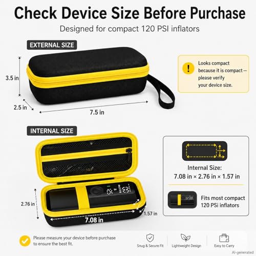 Hard Tire Inflator Case for Airmoto 120 PSI Air Compressor - color: Black+Yellow Zipper