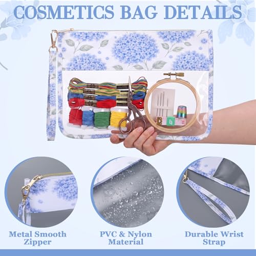 Sabary 6 Pack Blue Floral Needlepoint Project Bag Bow Pouch 11" x 13.8" - color: Blue, size: 11" X 13.8", style: Floral
