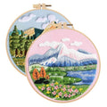 spicssa 2PCS Embroidery Kit for Beginners, Hand Needlepoint Kits for Adults with Pre-Stamped Patterns, 7.8-Inch Hoop, Threads & Needles, Step by Step Instructions - color: Scenery