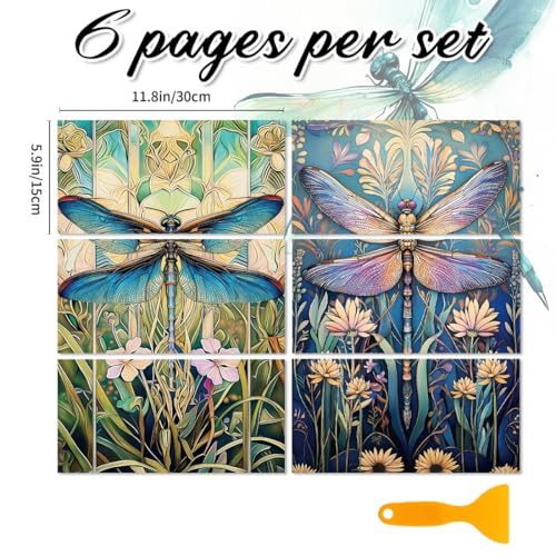 6 Sheets Dragonflies Rub on Transfers for Furniture Vintage Floral Rub on Transfer Sticker for DIY Crafts Decor Iod Transfers Stickers for Wood Dresser Glass Window Decals Waterproof 6"x12" - style: Dragonfly