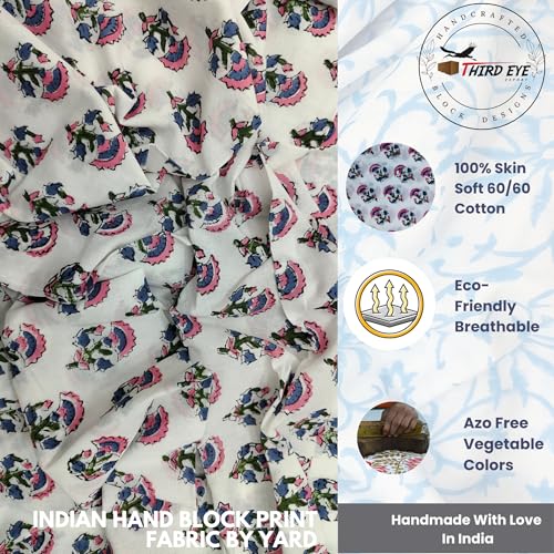 100% Cotton Fabric by the Yard, Hand Block Print Fabric for Sewing RB-180 - color: Rb-180 Pink, size: 1 Yard pre cut