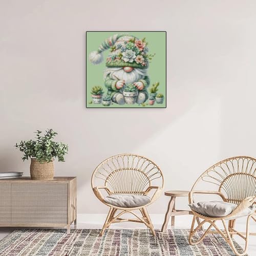 Gnome Succulents Stamped Cross Stitch Kits Cross Stitch Patterns,Dimensions Cross Stitch Kits Embroidery Kit Arts and Crafts for Beginners 13.7x13.7 inch - color: D002
