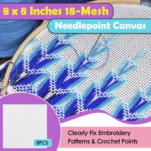 8PCS 18 Mesh Needlepoint Canvas, 8" x 8" Blank White Canvas