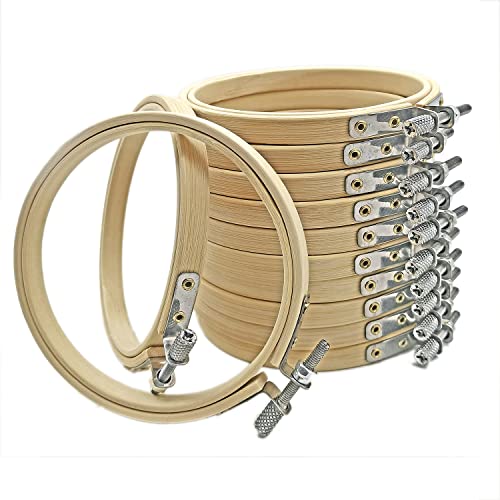 Cldamecy 12 Pieces 4 inch Embroidery Hoops,Round Bamboo Adjustable Circle Frame Cross Stitch Hoops for Christmas Ornament,Embroidery,Decoration,Art Craft and DIY Project - style: 4 inch