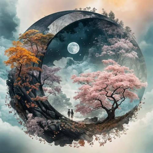 ZuoAnLF Moon Tree Cross Stitch Kits for Adults,14CT Stamped Cross Stitch Kits for Beginner,DIY Needlepoint Embroidery Patterns Kits Embroidery Patterns for Gift Home Wall Decor 16x16 Inch