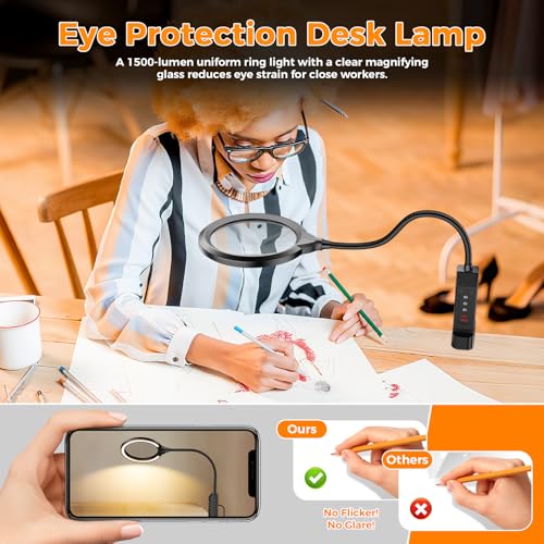 15X Magnifying Glass with Light and Stand, 5-Color & 10 Lightness Level - color: Black