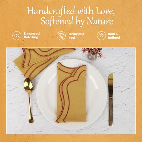 NATURALCRAFT Scalloped Cloth Napkins 18x18 in - Gold Edges Rust - color: Gold Napkin With Rust Edges, size: 18" x 18" (Set of 4)