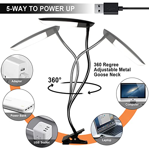 LiFMIRA Clip on Lamp USB Reading Light 3 Color Modes 3000-6000K 8W 40 LED - color: Matt Black