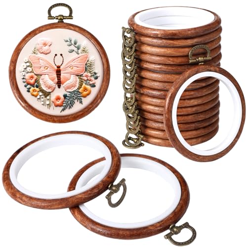 Burbell 15 Pcs 8 Inch Round Embroidery Hoops Frame Circle Spring Rubber Hoops Ring Display Cross Stitch Ornament Imitated Wood Frame Kits for Spring Gifts Mother's Day Craft Sewing DIY Hanging Gifts - size: 8 Inch