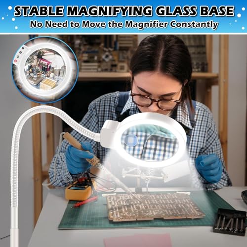 30X 10X Large Floor Magnifying Glass with Light and Stand - color: White