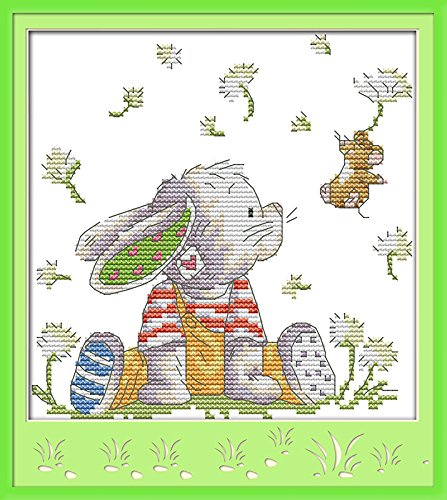 Stitchmelody 14CT Counted Cross Stitch Kits,DMC Unprinted Pattern Embroidery Set Needlework (14CT Counted/Unprinted Kit,the Patch Rabbit) - color: 14CT Counted/Unprinted Kit,the patch rabbit