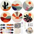Punch Needle Coaster Kit for Beginners 6 Patterns Scenery Designs Embroidery Punch Needle Kit with Adhesive Felt Yarns Hoop Instruction Punching Decoration DIY Coaster Art Kits for Adults Beginner Kid