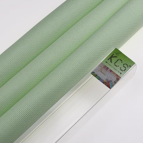 KCS 3 pc of 15" x 18"(38cmx45cm) Counted Cross Stitch Cotton Aida Cloth Needlework Rolled Fabric Box,18CT,Light Green - color: Light Green, size: 18CT