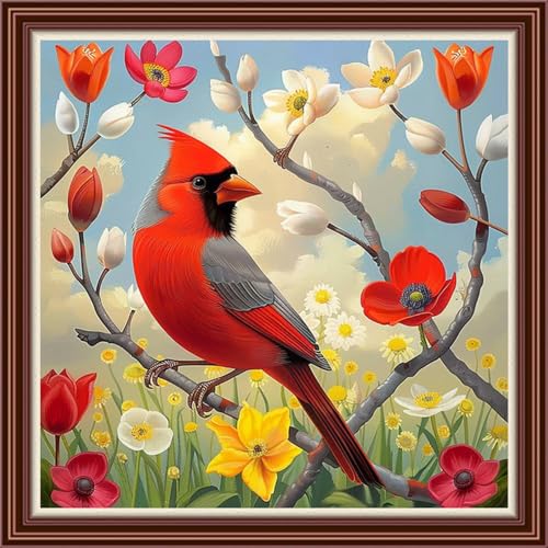 Dimensean Counted Cross Stitch Kit for Beginners, 11CT Unprinted Cross-Stitch Kit Easy Patterns Needlepoint Kit Cross Stitching Embroidery Kit Supplies-Colorful Bird Flowers 18x18 inch - color: DIYColor13