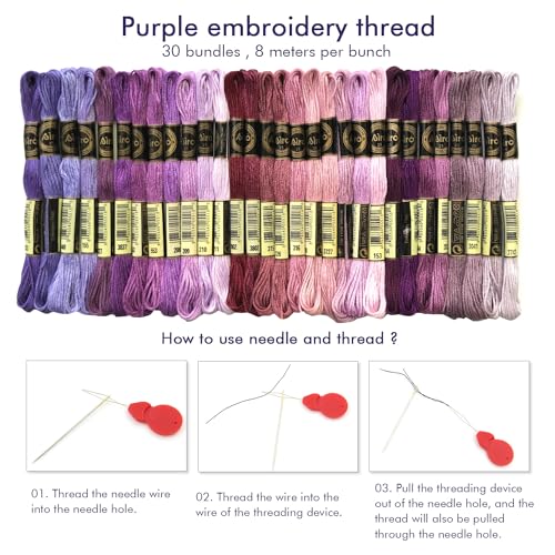 30 Skeins Embroidery Threads Embroidery Floss for Friendship Bracelet String Cross Stitch DIY String Art (Purple) - color: Purple